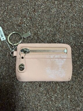 Coach textured PINK patent mini skinny pouch keychain 66328 NWT bag charm